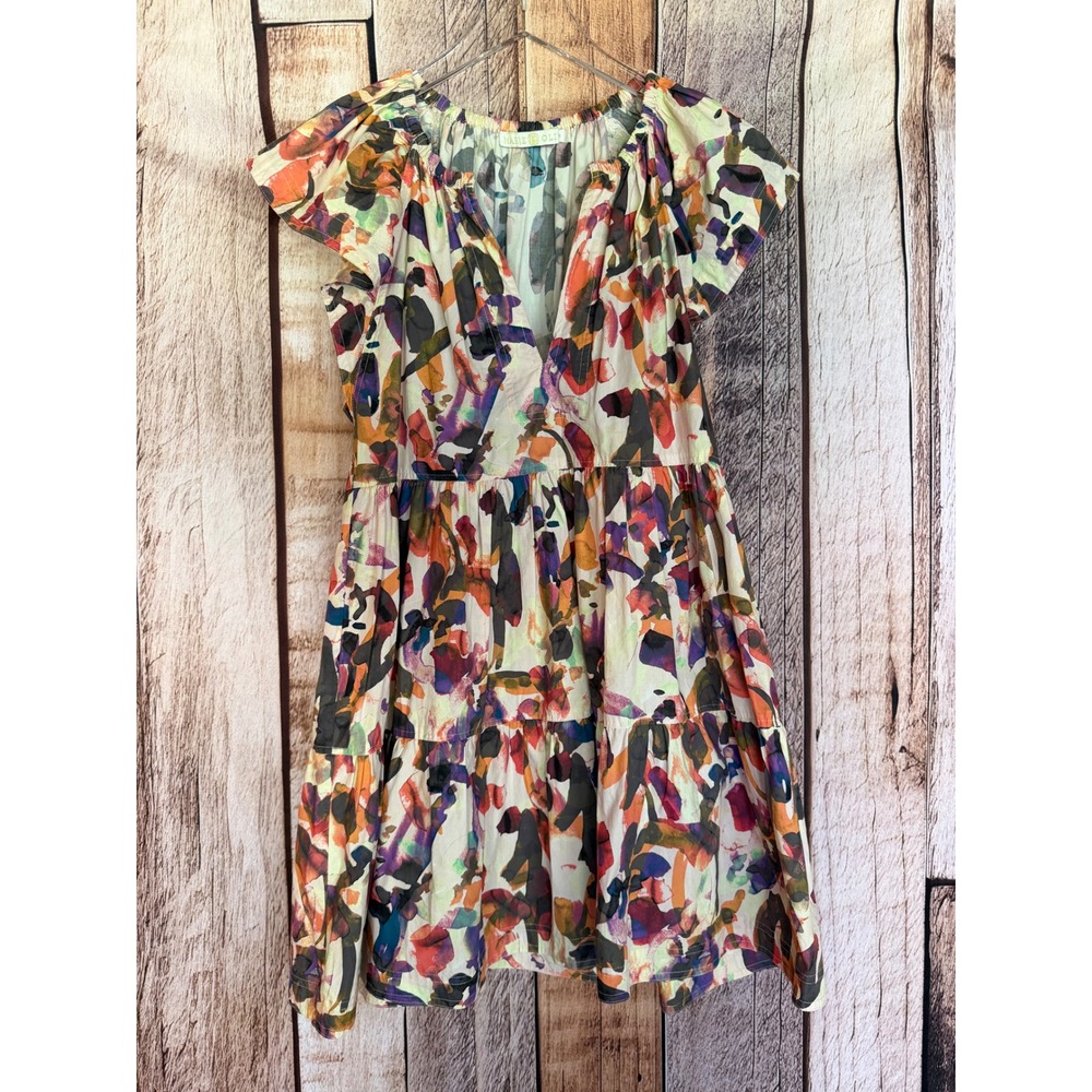 Marie Oliver Kara Dress Petaline Abstract Print Flutter Sleeve Summer Mini XS